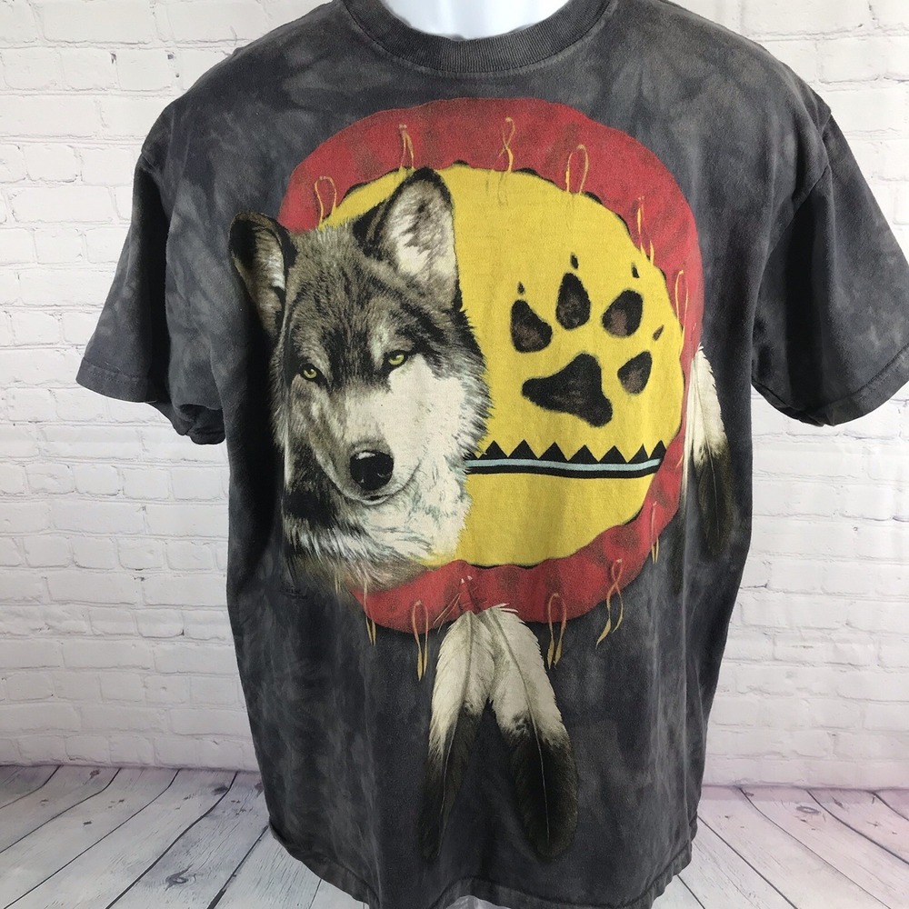 Vtg 2000 The Mountain Shirt Adult Medium Wolf Cahokia Mound Dreamcatcher Graphic